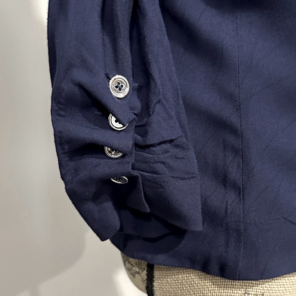 New York & Company Navy Blue rayon blazer with ruched sleeves. Size small - Picture 3 of 8